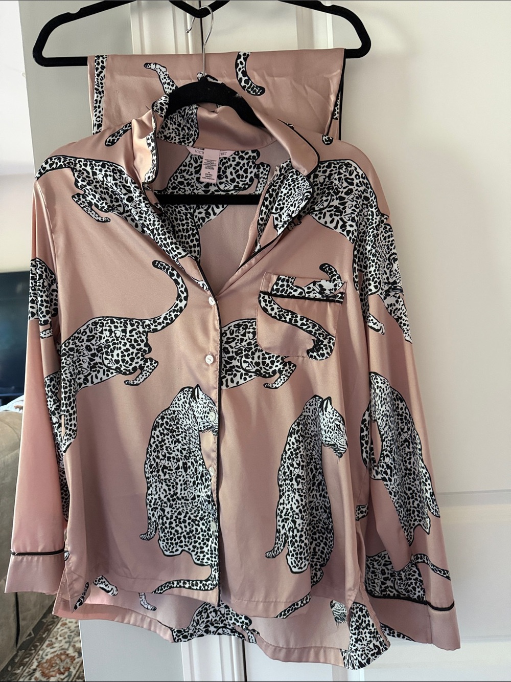 Victoria's Secret Pink Leopard Satin Pajama Top & Pants Set
